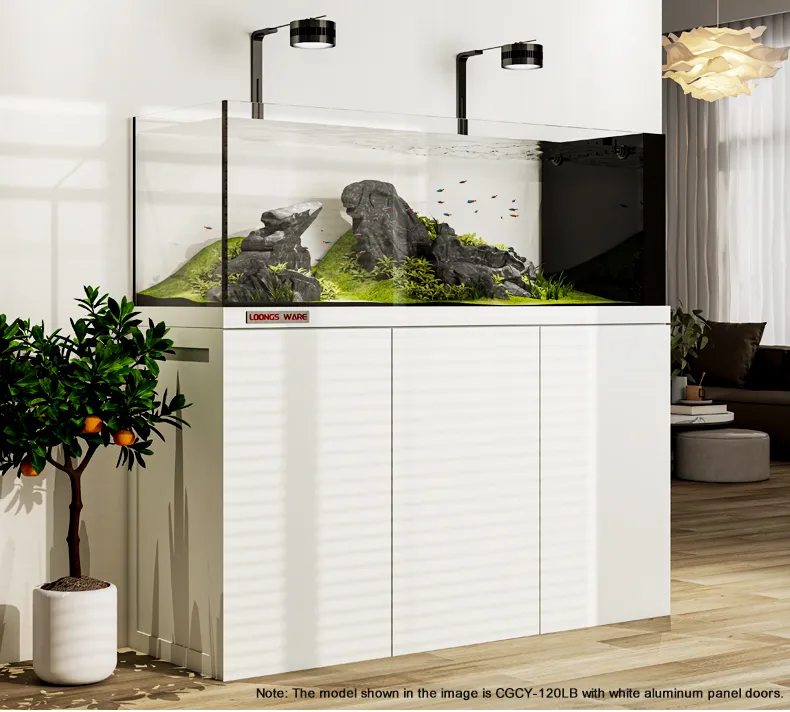 LOONGS WARE white aquarium tank in modern living room interior scene