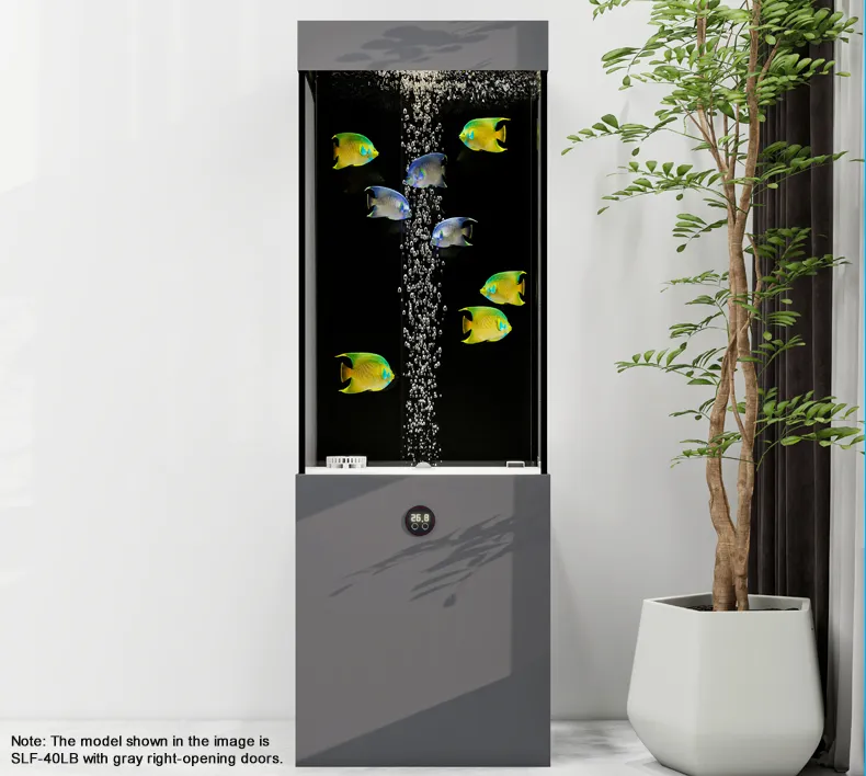 LOONGS WARE vertical floor-standing aquarium tank in modern living room scene