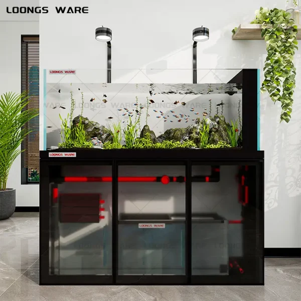 LOONGS WARE black transparent stream aquarium tank with standard overflow system