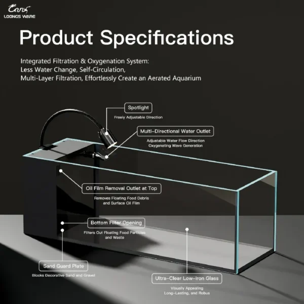 JR-NM aquarium product specifications with filtration and structure details