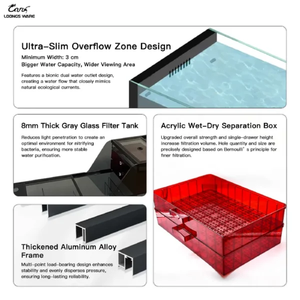 JZCY material detail—ultra-clear glass, polished edges, reinforced silicone seams and aluminum framing
