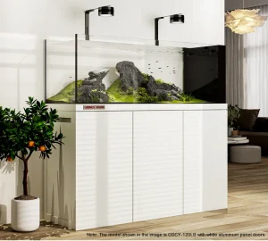 LOONGS WARE white aquarium tank in modern living room interior scene